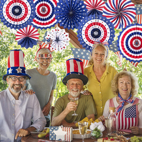 4th of July Patriotic Decorations Outdoor, Memorial Day Decorations, Fourth of July Decorations for Home, Hanging Paper Fans for Independence Flag Day Party Decor LRCXL