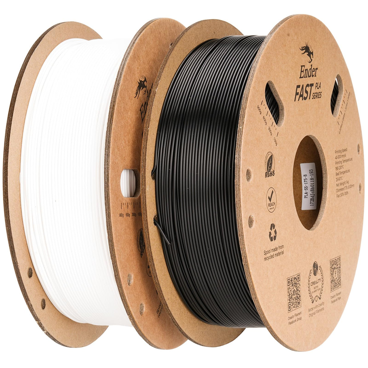 Creality High Speed PLA Filament 1.75mm Bundle 2Kg, 3D Printer Filament for 300mm/s Printing, Rapid PLA Filament No-Tangling, Dimensional Accuracy +/- 0.02mm for Most FDM 3D Printers (Black & White) Creality