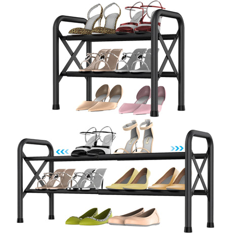 YEASHEIN 2-Tier Expandable Shoe Rack for Closet, Adjustable Shoe Organizer Metal Shoe Shelf for Entryway, Garage & Corridor, Free Standing Shoe Holders, Easy to Assemble YEASHEIN