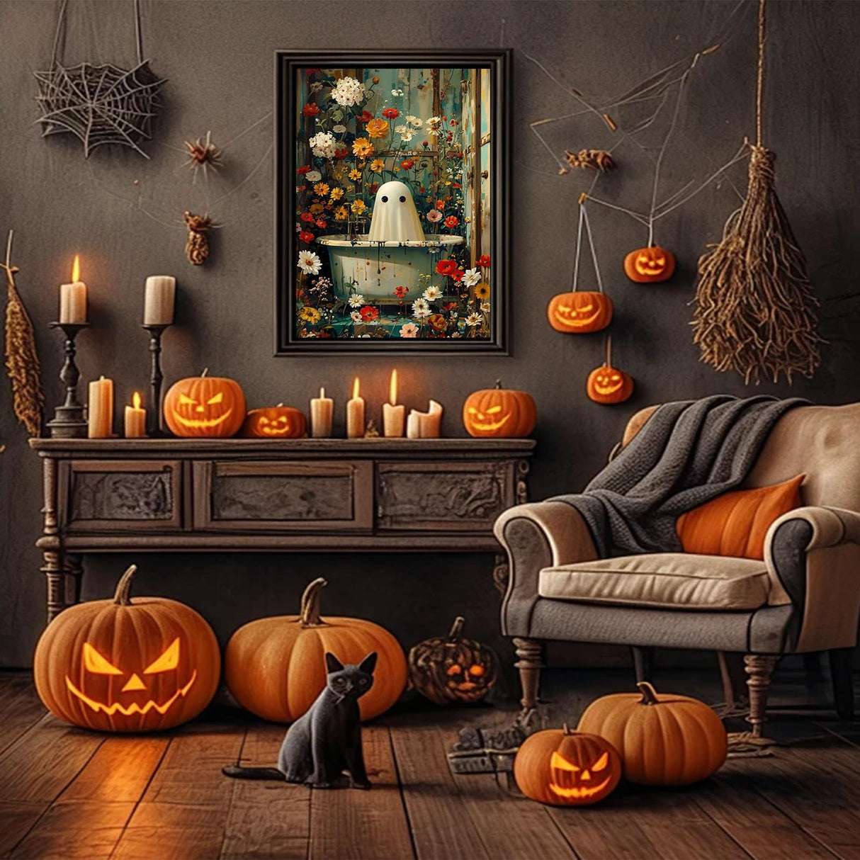cviokrdu Halloween Paint by Numbers Kit for Adults - Ghost Adult Paint by Number Kits Without Frame, DIY Ghost Oil Painting for Gift Home Wall Decor (16x20inch) cviokrdu