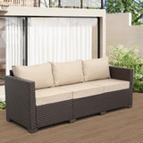 Rattaner Patio Furniture 3-seat Sofa Wicker Outdoor Furniture Outdoor Couch Deep Seat Hight Backrest Waterproof Cover Anti-Slip Cushions, Khaki Rattaner