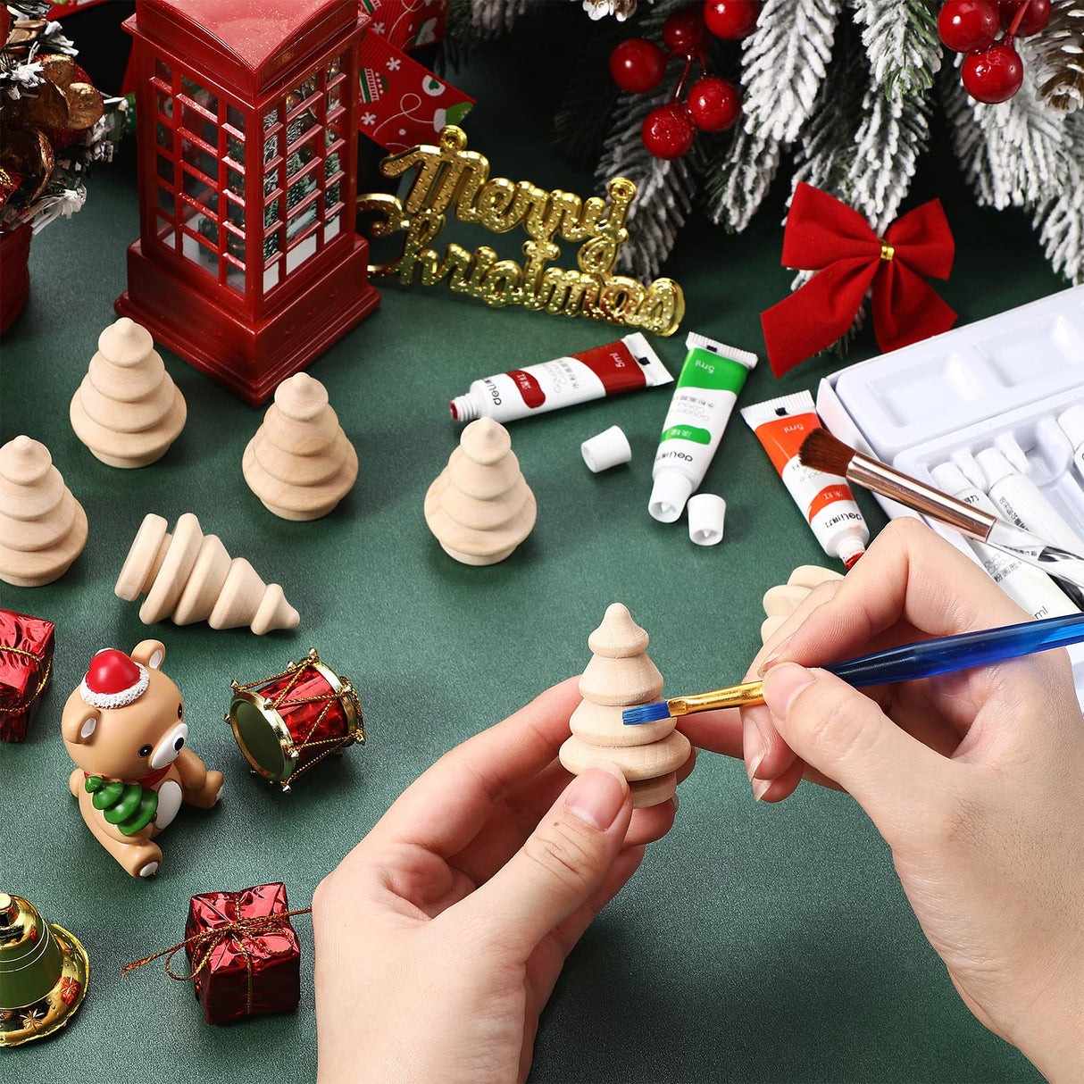 15 Pieces Unfinished Wood Christmas Tree Mini Wooden Xmas Tree Craft Blank Wooden Christmas Tree Ornaments Farmhouse Wood Trees DIY Natural Rustic Small Wooden Tree for Arts Handmade Drawing Supplies Maitys