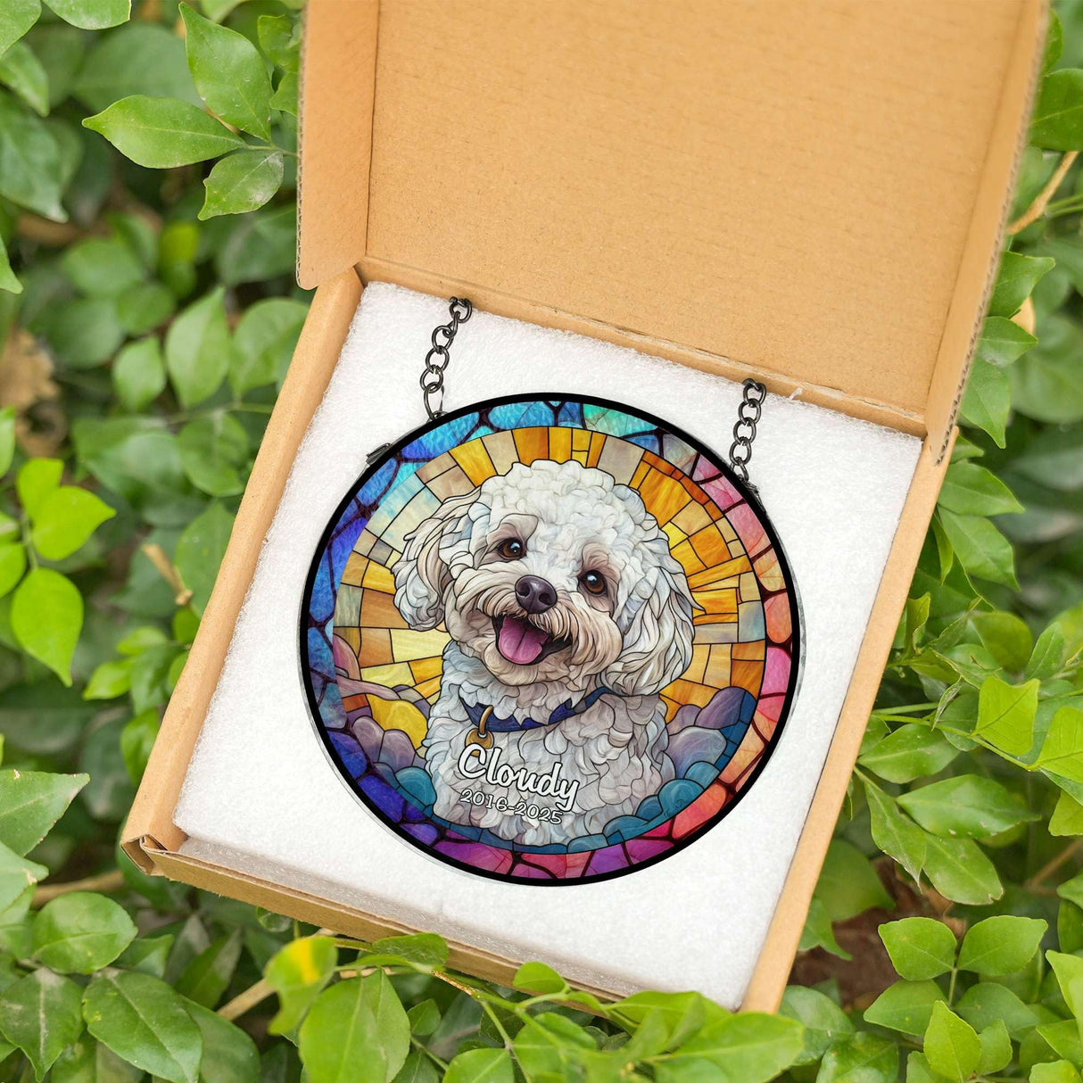 Custom Pet Portrait Stained Glass Suncatcher – Personalized Dog Memorial Ornament, Pet Loss Remembrance Gift, Window Hanging, Bereavement Keepsake, Home Decor Noni