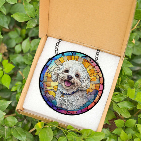 Custom Pet Portrait Stained Glass Suncatcher – Personalized Dog Memorial Ornament, Pet Loss Remembrance Gift, Window Hanging, Bereavement Keepsake, Home Decor Noni