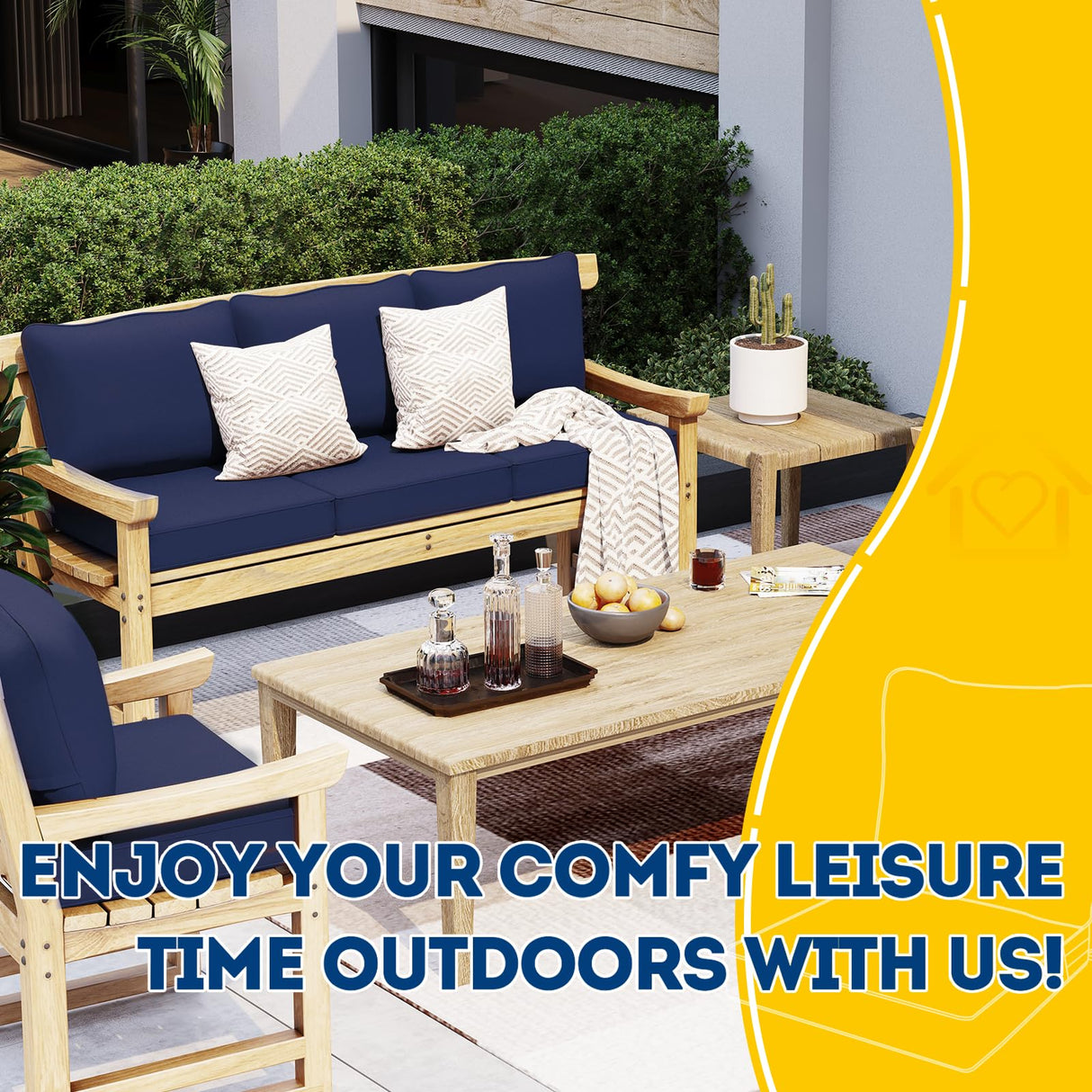 AAAAAcessories Outdoor Deep Seat Cushions for Patio Furniture, Waterproof Replacement Patio Chair Cushions Set of 4, 24 x 24 x 5 Inch, Navy Blue AAAAAcessories