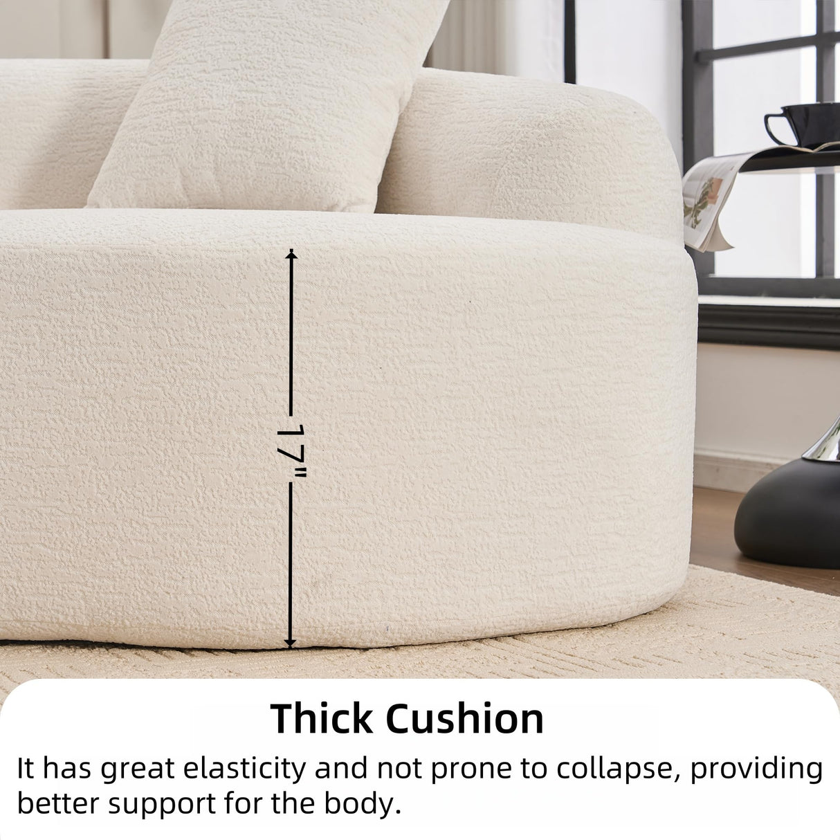 Hnvzldn 110" Curved Sectional Sofa with 4 Seater,Curved Sofa for Living Room,Modern Sectional Couch Boneless Sofa,Wood Grain Chenille Fabric, No Installation Requirement (White,110") Hnvzldn