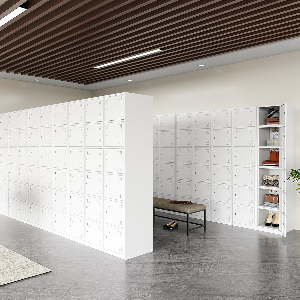 MIIIKO Office Storage Locker with Keys, 6 Doors Employee Lockers White, Large Metal Locker for School, Locker Room, Gym, Breakroom and Mudroom MIIIKO