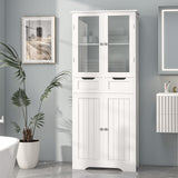 Betterhood 67" Tall Bathroom Storage Cabinet, Freestanding Linen Cabinet with Glass Doors and Shelves, Large Bathroom Pantry Cabinet with 2 Drawers for Living Room, Kitchen, Dining Room, Office, White Betterhood