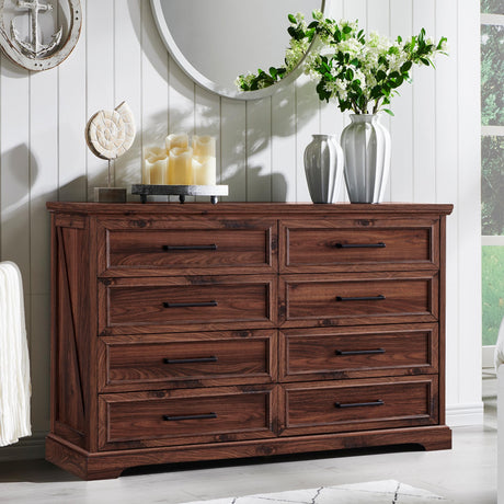 ACCOHOHO Farmhouse 8 Drawers Dresser Chests for Bedroom,52" Wide Wood Rustic Chest of Drawers with Metal Handle,Natural Texture,Drawer Organizer for Bedroom,Living Room,Hallway and Entryway,Brown ACCOHOHO