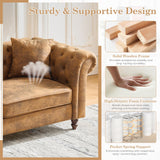 Mid Century Modern Faux Leather Couch Set of 2, Tufted Couch and Loveseat Set muebles para la sala Comfy Chesterfield Upholstered Office Furniture Living Room Sofa Set 2 Piece (Brown, 3+3 Seater) SLEERWAY