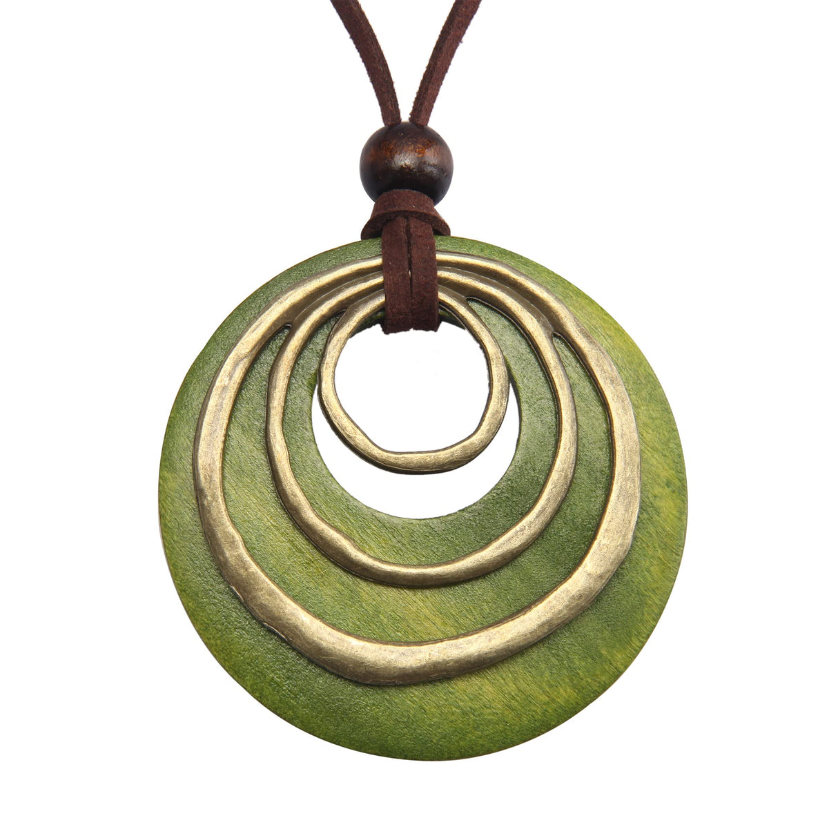 joymiao Leather Necklaces for Women Boho Leather Necklace Long Wooden Neckalce Circle Vintage Necklace Wooden Pendant Long Necklaces joymiao