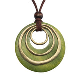 joymiao Leather Necklaces for Women Boho Leather Necklace Long Wooden Neckalce Circle Vintage Necklace Wooden Pendant Long Necklaces joymiao