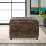 Decent Home 24'' Leather Ottoman with Storage Rectangle Foot Rest Ottomans Stool for Living Room(Brown,Leather Texture) Decent Home