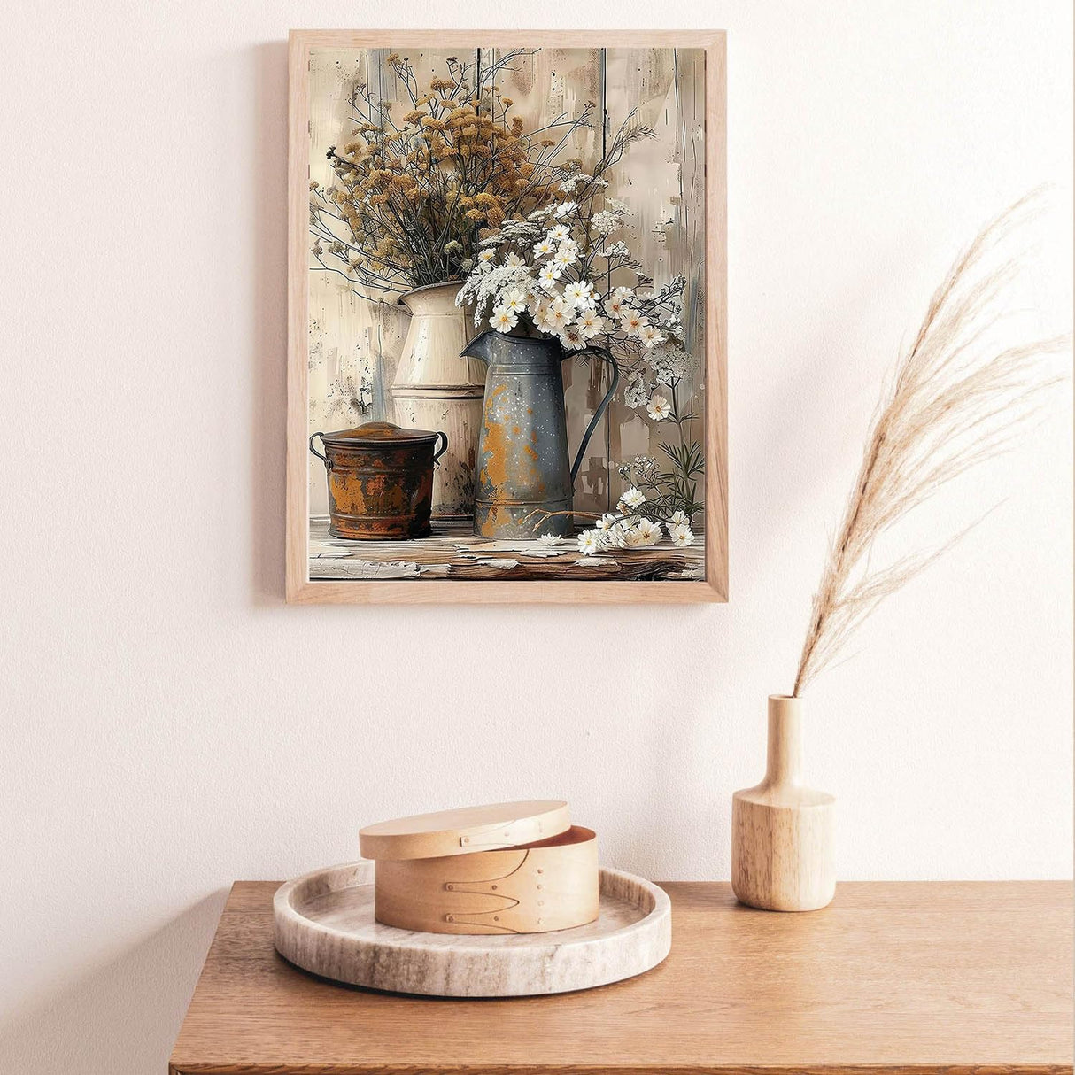 Dlylust Rustic Flower Diamond Art Painting Kits for Adults - Full Drill Diamond Dots Paintings for Beginners, Round 5D Paint with Diamonds Pictures Gem Art Painting Kits DIY Crafts Kits 12x16inch Dlylust