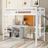 Bellemave Twin Loft Bed with Desk and Storage – Solid Wood Frame in White Bellemave