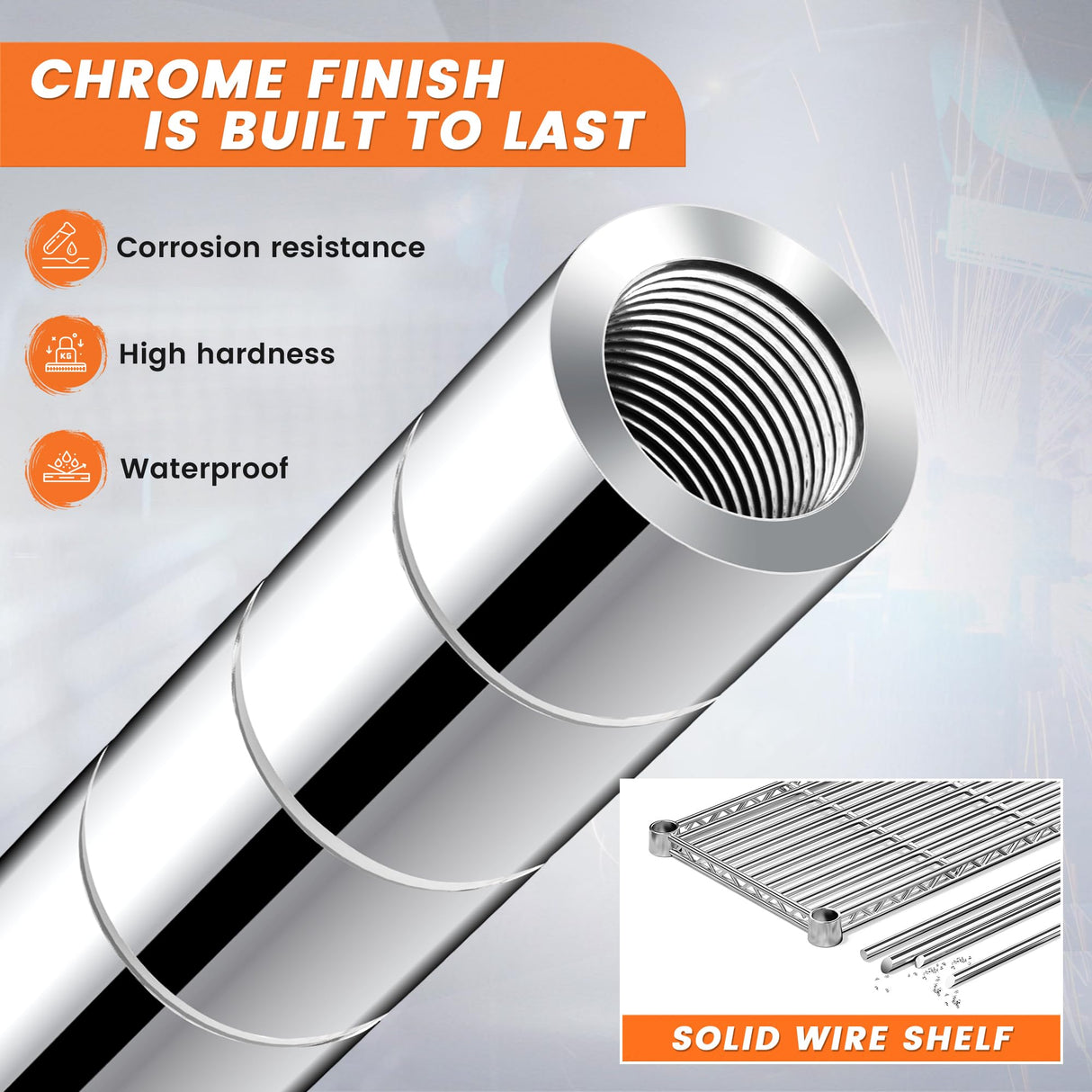 REIBII 5 Tier Wire Shelving,Storage Shelves Metal Shelves for Storage Loads 1200LBS,Adjustable Garage Shelving Heavy Duty Metal Shelving Storage Rack for Pantry Kitchen,71''HX35.5''WX14''D,Chrome REIBII