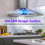 FIREGAS Range Hood 30 inch Wall Mount with Ducted/Ductless Convertible, 450 CFM Stainless Steel Chimney-Style Kitchen Hood, Over Stove Vent Hood with 3 Speed Fan, LED Light, Charcoal Filters FIREGAS