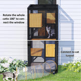 TIMHAKA Catio Outdoor Cat Enclosure, 4 Tier Indoor Catio with 4 Wheels, Platforms and Resting Box, Cat Cage with Waterproof Roof, Feral Pet Shelter with Easy Clean PVC Layer, Black TIMHAKA