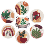 Temlum 6 Pcs Diamond Painting Coasters with Holder, Abstract Plants Coasters Diamond Art Kits for Beginners, Adults Small Diamond Painting Kit Art Craft Supplies Temlum