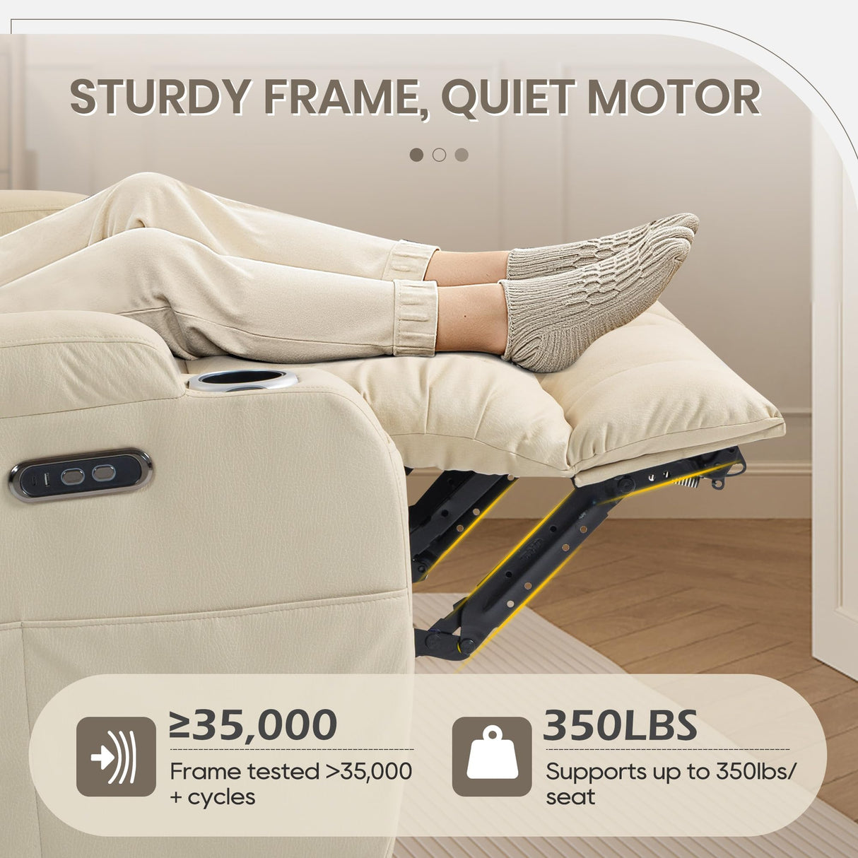 CALIVIA Wall Hugger Power Reclining Loveseat with Manual Adjustable Headrests, Electric Recliner Sofa with USB/Type-C Ports, Cup Holders – Perfect for RV and Small Spaces (Beige) CALIVIA