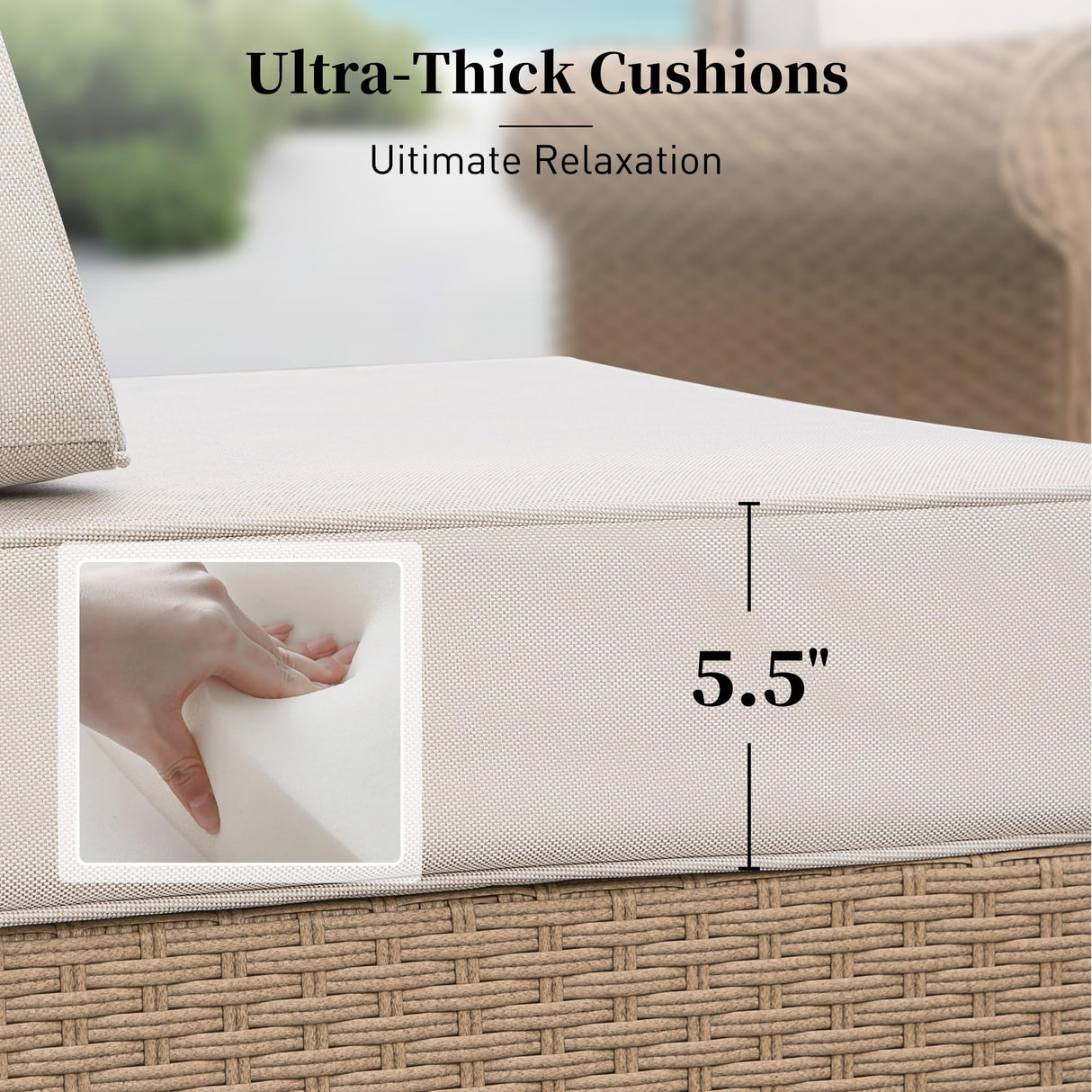 Patio Furniture Set 6 Piece, Wicker Rattan Sectional Sofa Couch with 5.5" Thick Waterproof Cushion and Coffee Table, L Shape All Weather Outdoor Conversation Set for Lawn Backyard Deck, Beige SUNSHINE VALLEY