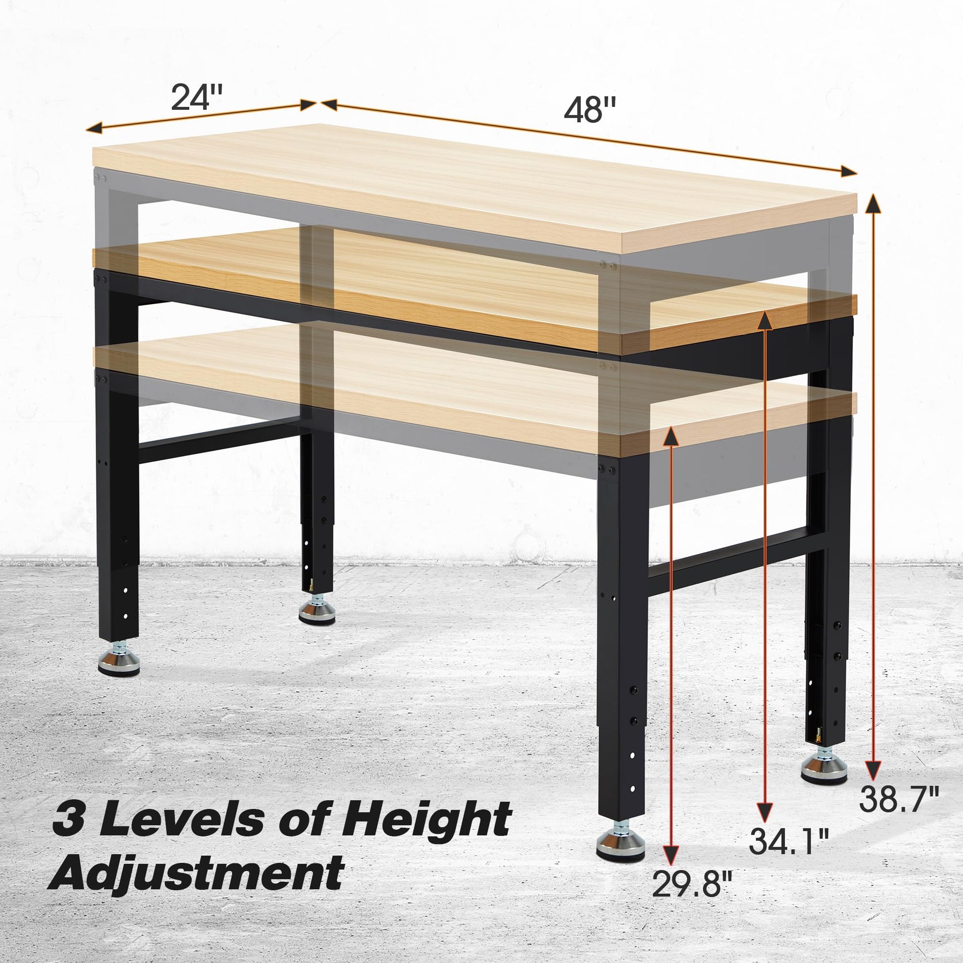 Adjustable Workbench 48" 2000 Lbs Load Capacity Heavy Duty Wood Work Bench, Smooth Surface Work Table for Garage, Workshop, Office, Home, Commercial - WoodArtSupply