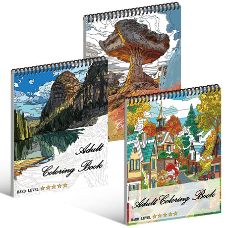 Kalysky Landscapes Adult Coloring Book Set of 3 – Complex Nature Landscapes & Iconic Architecture | Desert, Ocean Forests, Modern Wonders | Coloring Books for Adults Relaxation (8.25” x 11”) Kalysky