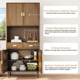 Smuxee 70.87" Walnut Kitchen Pantry Cabinet, Tall Food Pantry Cabinet with Line Groove Design, Kitchen Hutch with Microwave Stand for Dining Room Living Room Smuxee