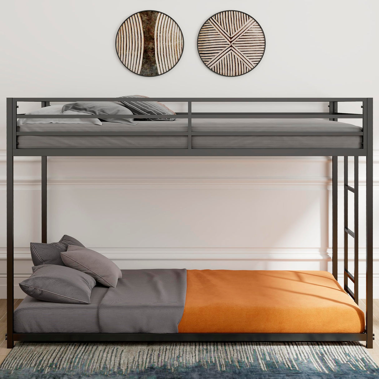 Bellemave Twin Over Twin bunk Bed，Metal Floor Bunk Bed, Bunk Bed for Kids, Adults, Bunk Bed for Boys, Girls, Adult bunk beds Heavy Duty, Twin Over Twin, Black Bellemave