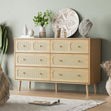 SINROM 6 Drawer Double Dresser for Bedroom, Rattan Dresser with Gold Handles, Boho Chest of Drawers with Deep Drawers for Living Room SINROM