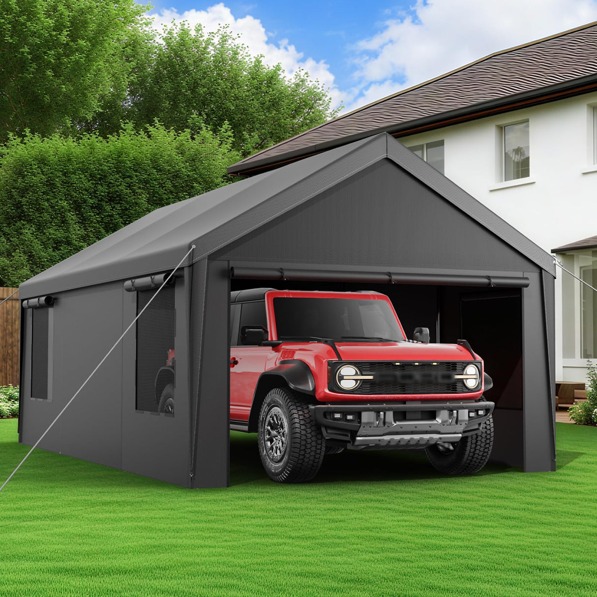 Velway Carport 12x20ft Heavy-Duty Canopy - Portable Garage Metal Carport Featuring Galvanized Frame Waterproof & UV-Protected Tarp with Removable Sidewalls & Doors for Car, Truck, Boat Velway