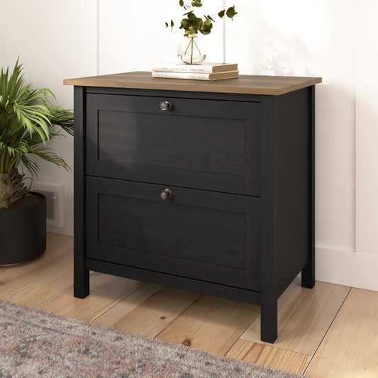 Bush Furniture Mayfield 2 Drawer Lateral File Cabinet in Vintage Black and Reclaimed Pine | Storage for Home Office Workspace - WoodArtSupply