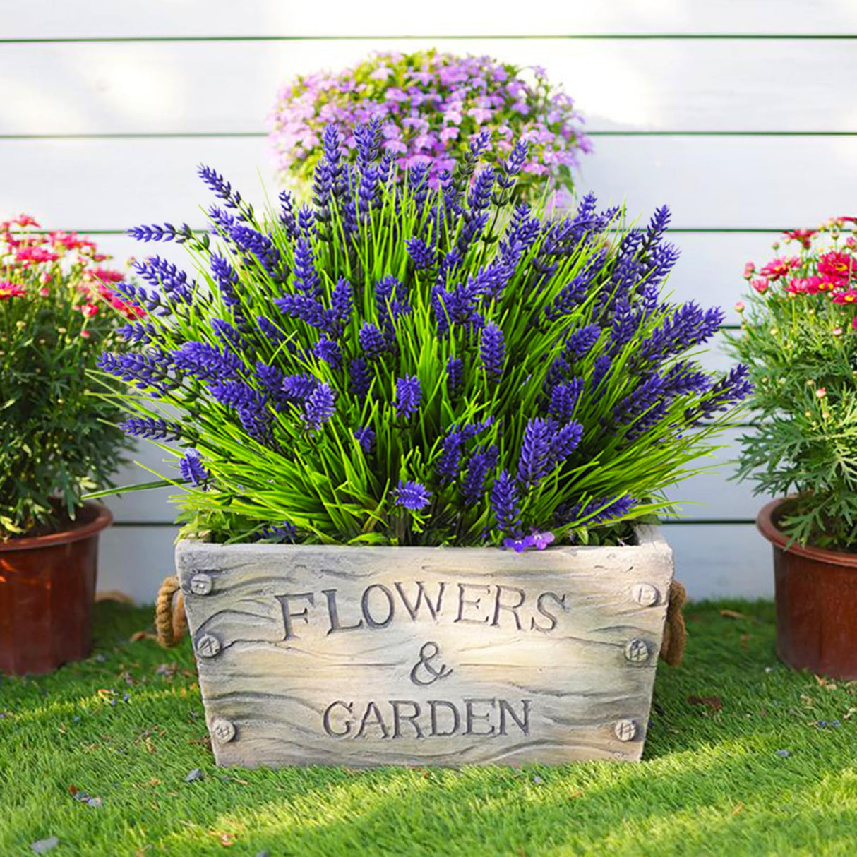 TSTWETO Artificial Plants Outdoor, 22 Pcs Fake Flowers UV Resistant Outdoor Fake Plants, Lavender Artificial Flowers Plastic Fake Faux Flowers Shrubs for Home Porch Garden Yard Window Box TSTWETO