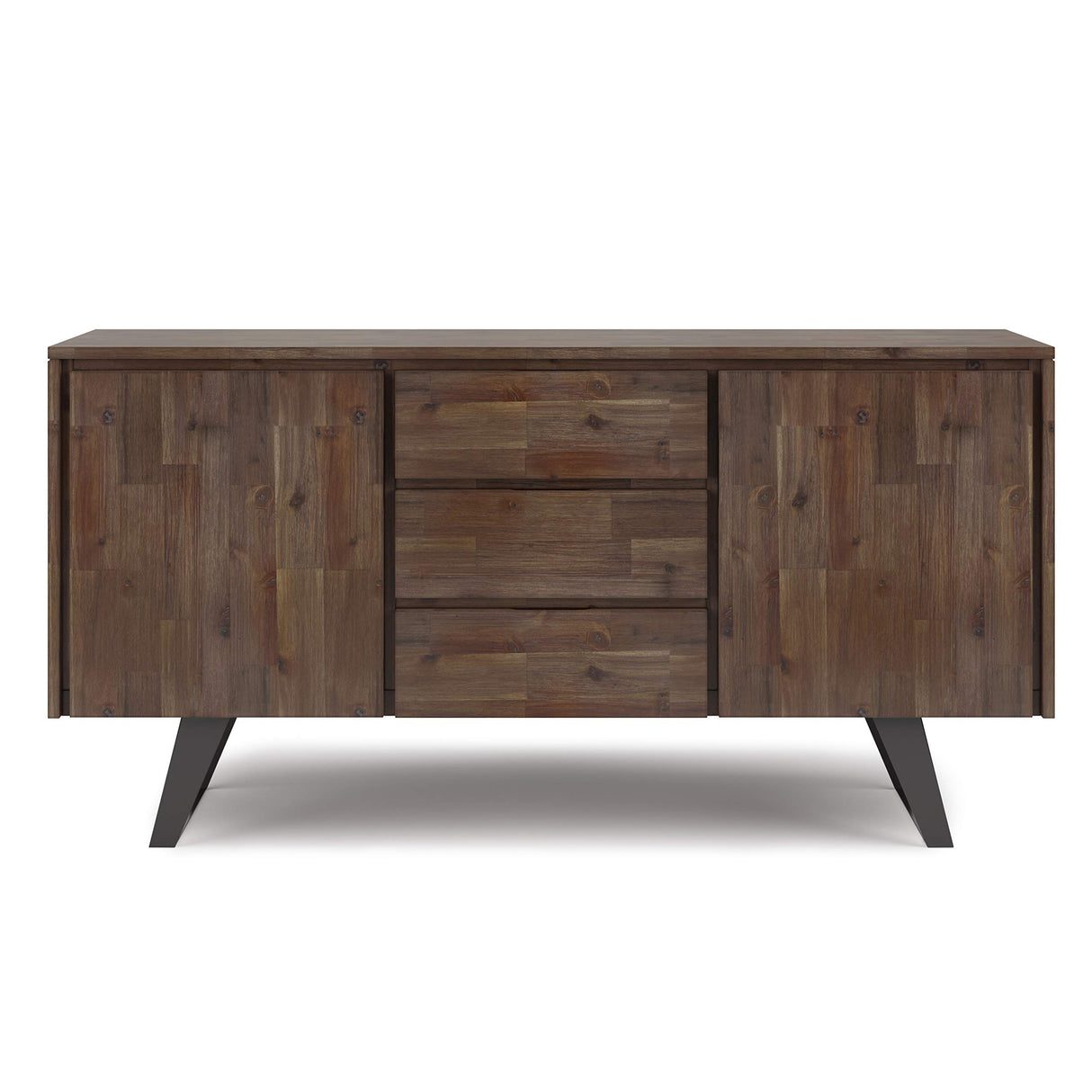 SIMPLIHOME Lowry SOLID ACACIA WOOD and Metal 60 Inch Wide Rectangle Modern Industrial Sideboard Buffet in Rustic Natural Aged Brown, For the Dining Room and Kitchen SIMPLIHOME