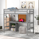 Merax Grey Twin Loft Bed with Desk and Storage – Sturdy Wooden Frame with Writing Board and Dual Ladder Design Merax