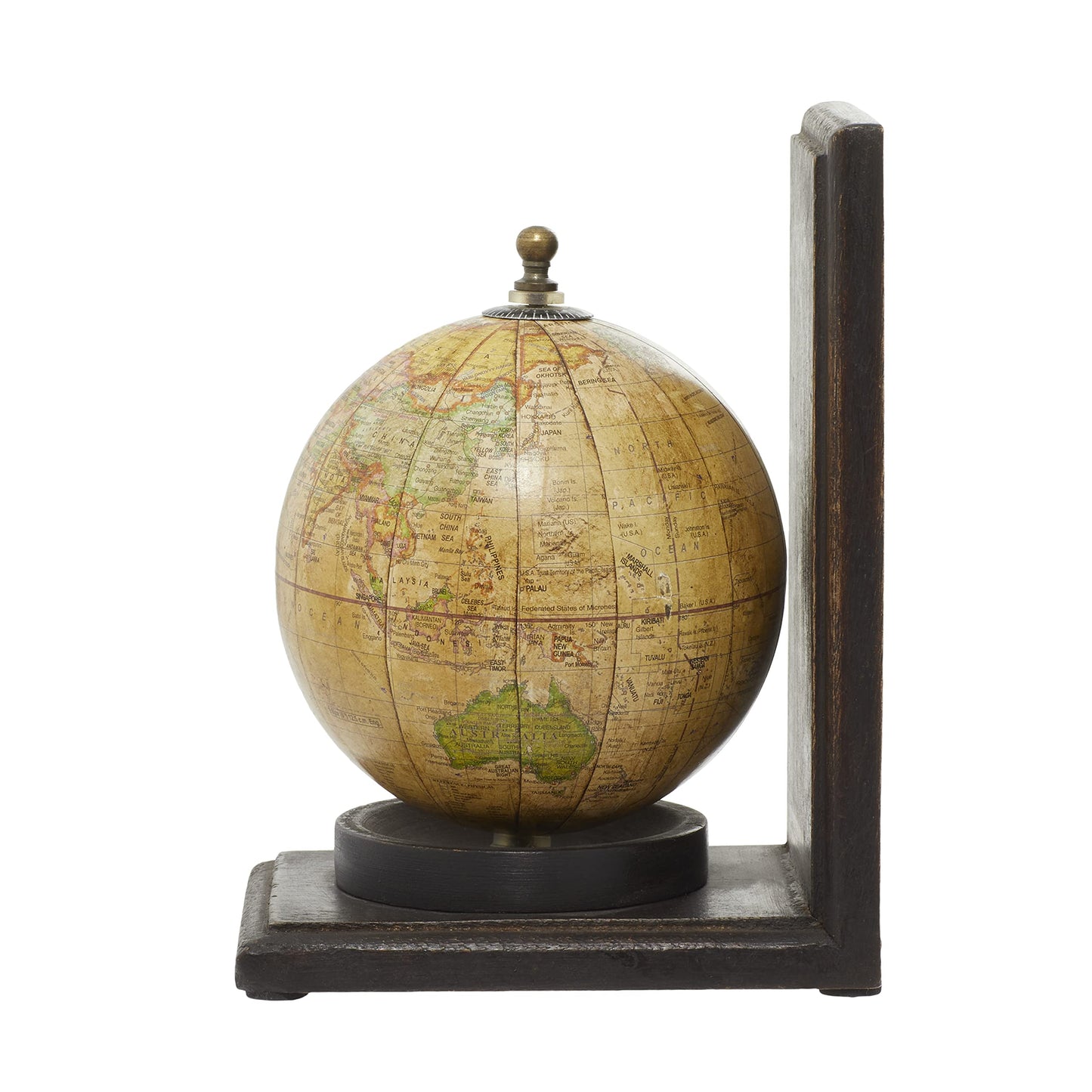 Deco 79 Rustic Mango Wood Bookends Metal Globe Book End 8" H, 6" W-38119, 8" and 8" H, Textured Multicolor Finish