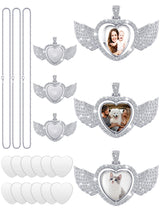 Junkin 24 Pcs Sublimation Rhinestone Trays Pendant Set, Including 6 Double Sided Blank Rhinestone Bezel Trays, 6 Pcs Thick Chains with 12 Sublimation Discs for Making (White) Junkin