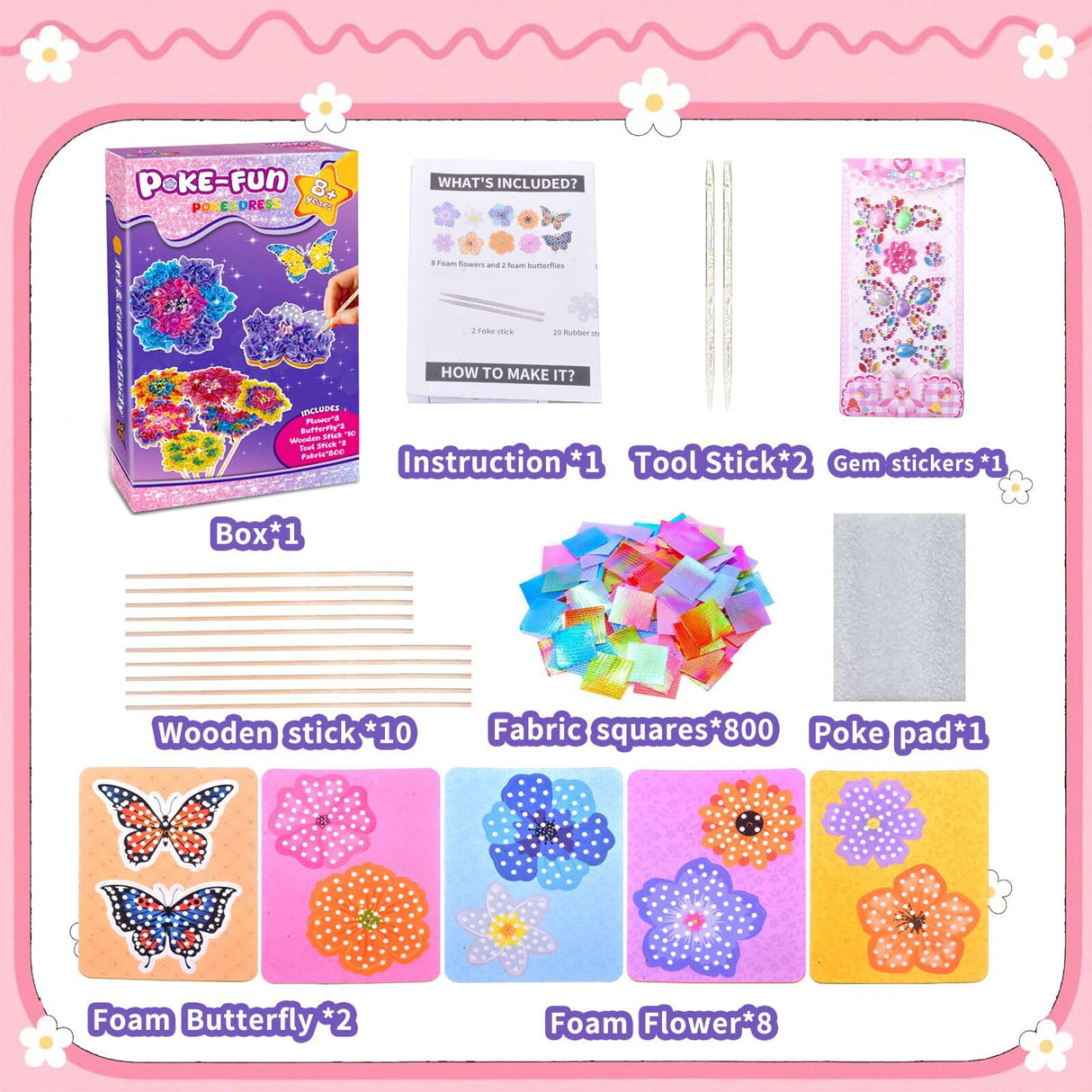 Poke in Flower Bouquet Kit for Girls Ages 8-12, W/ 8 Flowers & 2 Butterflies, Poke in DIY Arts Crafts Toys for Girl, Mess-Free Fun Activity, Birthday Gifts for Girls & Boys 4, 5, 6, 7, 9, 10 Year Old Andgiv