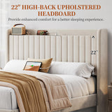 Yaheetech Queen Bed Frame with Headboard, Upholstered Headboard with Charing Station and Storage Shelf, Platform Bed Frame, No Box Spring Needed, Easy Assembly, Beige Yaheetech