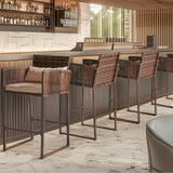 VINGLI 3 PCS Patio Bar Set Wicker, Outdoor Bar Table and Bar Stools with Storage Shelf and Cushions, Bar Height Outdoor Table and Chairs Wicker Furniture VINGLI