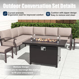 Kurapika Patio Furniture Set 10-Piece Aluminum Sectional Sofa with Armrest, Modern Outdoor Conversation Set w/55000 BTU Propane Fire Pit Table, Metal Corner Sofa with Ottoman, Sand Kurapika