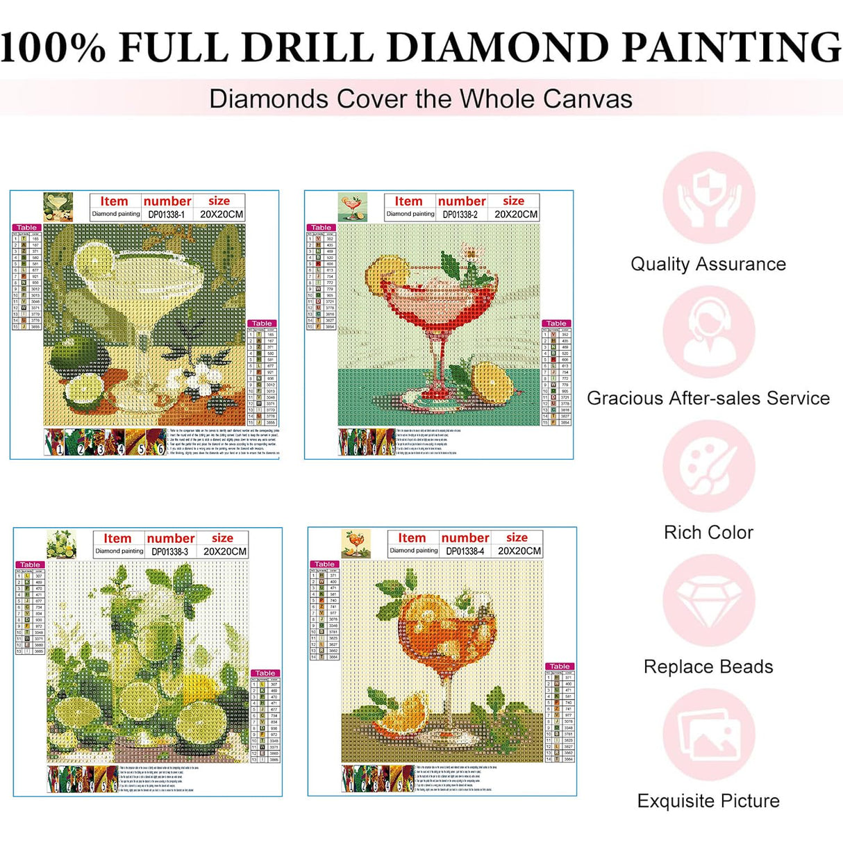 Diamond Art Kits for Adults Beginner, 4 Pack Cocktail DIY Modern Diamond Painting Kits 5D Diamond Dots Gem Art Crafts with Tools,Round Full Drill Funny Crafts for Home Wall Decor&Gift-8x8inch ﻿ Fairyland JinWenn