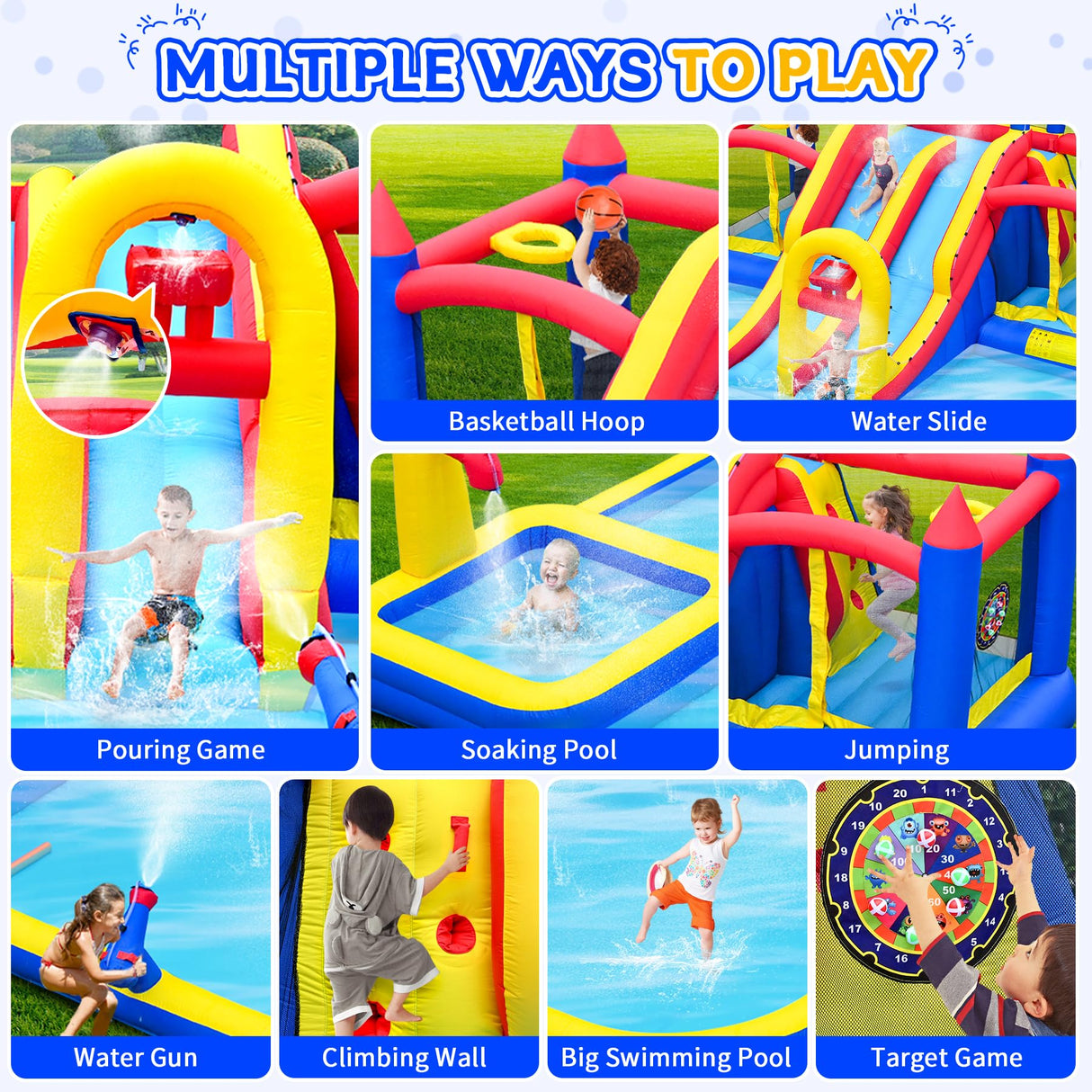 Easyair Deluxe Large Inflatable Water Slide for Big Kids, 20.5 ft L x 16.4 ft W x 7.6 ft H Water Bounce House, Outdoor Blow Up Pool, Climbing Wall, Basketball Hoop, Throw Ball Game, with 950W Blower EASYAIR