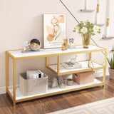 Function Home TV Stand for TVs up to 55 Inch, 3 Tier Entertainment Center, Media Console with Open Storage Shelves for Living Room Bedroom, 47” Modern TV Table with Faux Marble Top Gold Metal Leg Function Home