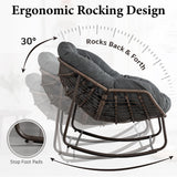 Outdoor Patio Rocking Chair, Oversized Papasan Chair with Cushion and Frame, Comfy Rattan Wicker Egg Chairs Indoor, Modern Lounge Rocker for Front Porch Living Room Bedroom (Dark Grey, Set of 1) SLEERWAY
