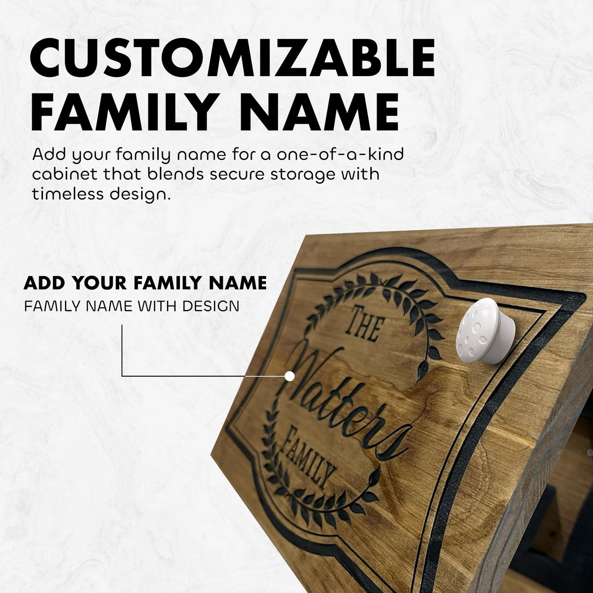 Customizable Family Name Concealment Shelf - Handcrafted Hidden Gun Safe with Magnetic Lock - Quick Access Gun Concealment Decor - Custom, Laser Engraved Wood Gun Cabinet By Bellewood Designs Bellewood Designs