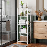 Furologee White Bookshelf 5 Tier Bookcase, Tall Narrow Bookshelves, Modern Freestanding Shelf Units, Metal and Wood Display Storage Corner Shelves Organizer for Bedroom, Living Room, Office, Bathroom Furologee