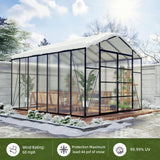 Vigo huseeo 8.2 * 12.2 * 7.8FT Greenhouse for Outdoors,Polycarbonate Greenhouse with Stronger Wind Protection and Roof Vent,Walk-in Large Aluminum Sunroom Winter Proof,Black Vigo huseeo