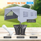 SereneLifeHome Pop Up Canopy Tent - 10x30 Portable Commercial Instant Shelter Foldable/Collapsible Sun Shade Waterproof Tent w/ 8 Walls - 8 Sand Bag, 8 Stake & Ropes White (SLTET30NG) SereneLife