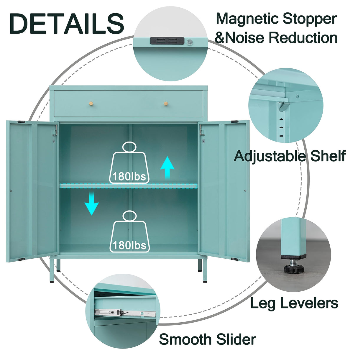 CJF Metal Storage Cabinet, Sideboard Buffet Cabinet with Drawer and Adjustable Shelf, Kitchen Storage Cabinet for Living Room, Dining Room, Bedroom, Entryway, Hallway CJF